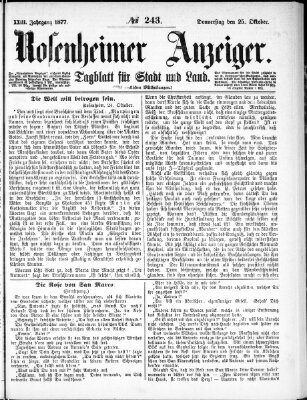 Rosenheimer Anzeiger Donnerstag 25. Oktober 1877