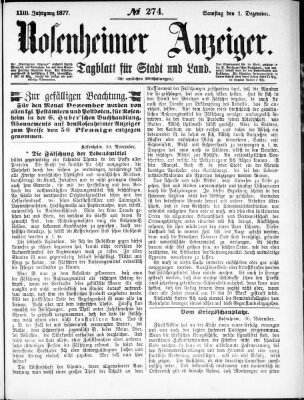 Rosenheimer Anzeiger Samstag 1. Dezember 1877