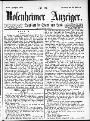 Rosenheimer Anzeiger Mittwoch 13. Februar 1878