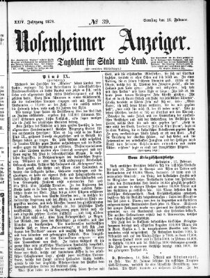 Rosenheimer Anzeiger Samstag 16. Februar 1878