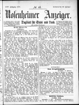 Rosenheimer Anzeiger Mittwoch 20. Februar 1878