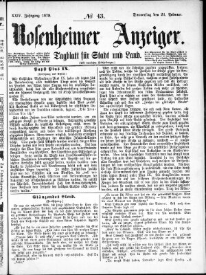 Rosenheimer Anzeiger Donnerstag 21. Februar 1878