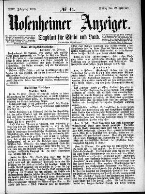 Rosenheimer Anzeiger Freitag 22. Februar 1878