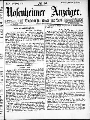 Rosenheimer Anzeiger Sonntag 24. Februar 1878