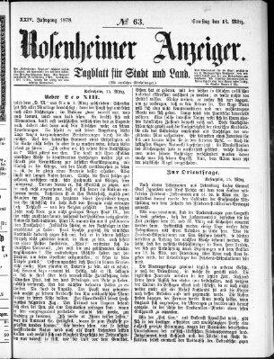 Rosenheimer Anzeiger Samstag 16. März 1878