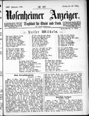 Rosenheimer Anzeiger Freitag 22. März 1878