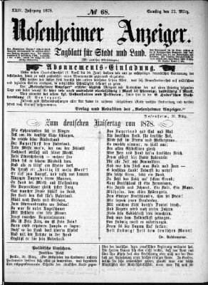 Rosenheimer Anzeiger Samstag 23. März 1878