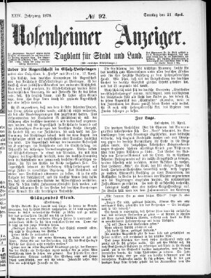 Rosenheimer Anzeiger Sonntag 21. April 1878