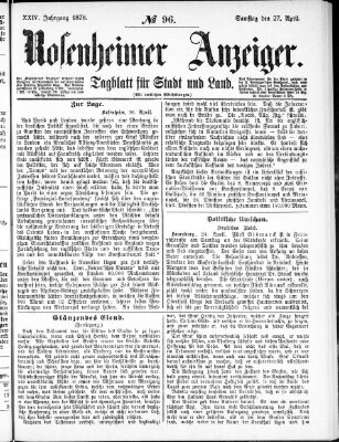 Rosenheimer Anzeiger Samstag 27. April 1878