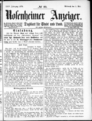 Rosenheimer Anzeiger Mittwoch 1. Mai 1878