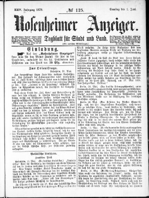 Rosenheimer Anzeiger Samstag 1. Juni 1878