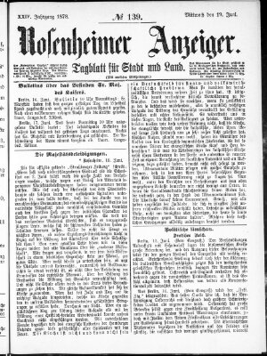 Rosenheimer Anzeiger Mittwoch 19. Juni 1878