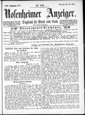 Rosenheimer Anzeiger Sonntag 23. Juni 1878