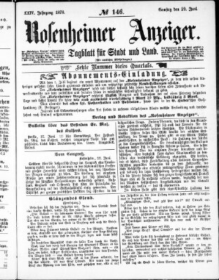 Rosenheimer Anzeiger Samstag 29. Juni 1878