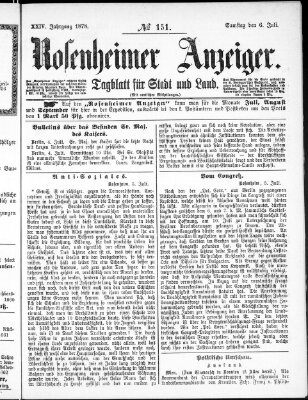 Rosenheimer Anzeiger Samstag 6. Juli 1878