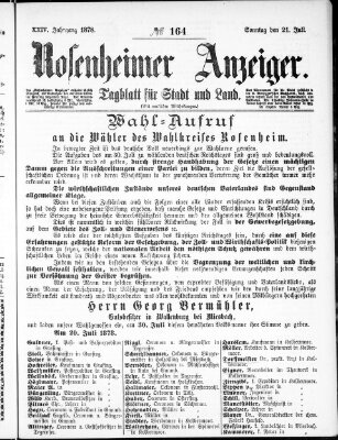 Rosenheimer Anzeiger Sonntag 21. Juli 1878