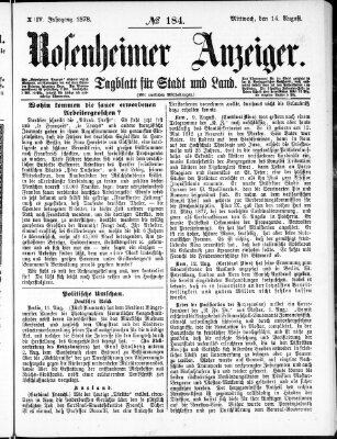 Rosenheimer Anzeiger Mittwoch 14. August 1878