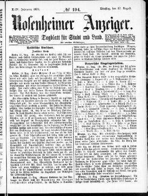 Rosenheimer Anzeiger Dienstag 27. August 1878