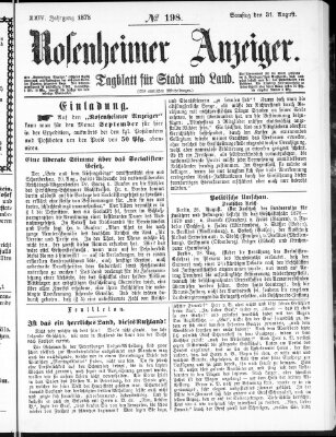 Rosenheimer Anzeiger Samstag 31. August 1878