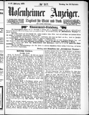 Rosenheimer Anzeiger Sonntag 22. September 1878