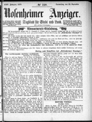 Rosenheimer Anzeiger Donnerstag 26. September 1878