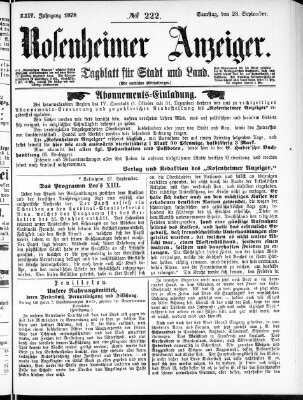 Rosenheimer Anzeiger Samstag 28. September 1878