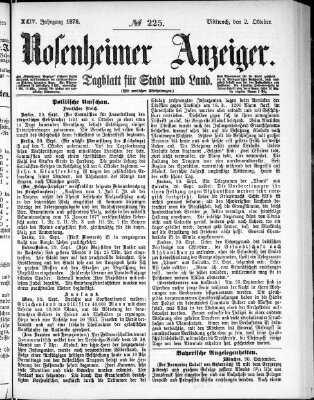 Rosenheimer Anzeiger Mittwoch 2. Oktober 1878