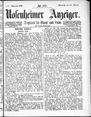 Rosenheimer Anzeiger Mittwoch 16. Oktober 1878