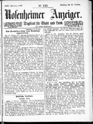 Rosenheimer Anzeiger Dienstag 22. Oktober 1878