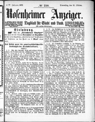 Rosenheimer Anzeiger Donnerstag 31. Oktober 1878