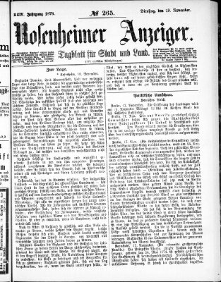 Rosenheimer Anzeiger Dienstag 19. November 1878