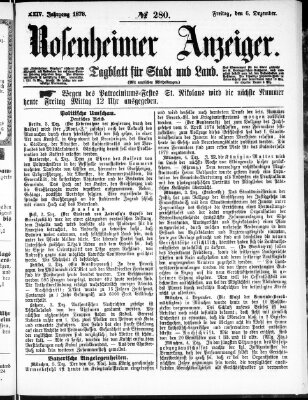 Rosenheimer Anzeiger Freitag 6. Dezember 1878