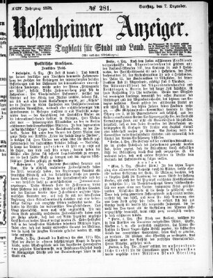 Rosenheimer Anzeiger Samstag 7. Dezember 1878