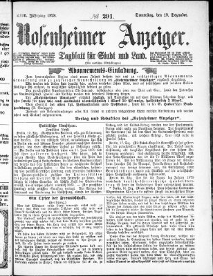 Rosenheimer Anzeiger Donnerstag 19. Dezember 1878