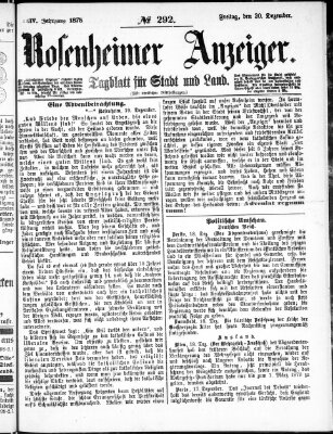 Rosenheimer Anzeiger Freitag 20. Dezember 1878