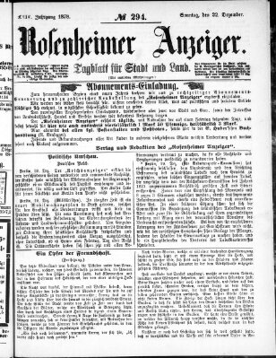 Rosenheimer Anzeiger Sonntag 22. Dezember 1878