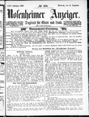 Rosenheimer Anzeiger Mittwoch 25. Dezember 1878