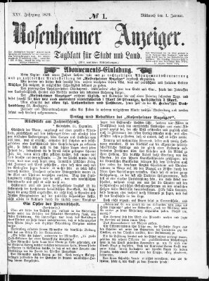 Rosenheimer Anzeiger Mittwoch 1. Januar 1879