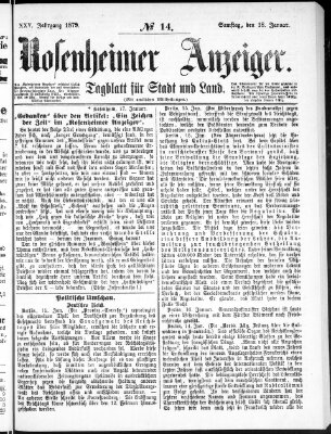 Rosenheimer Anzeiger Samstag 18. Januar 1879