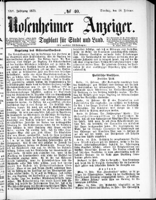 Rosenheimer Anzeiger Dienstag 18. Februar 1879