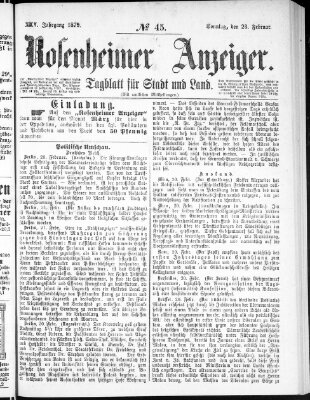 Rosenheimer Anzeiger Sonntag 23. Februar 1879