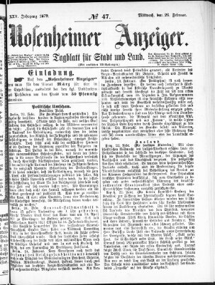 Rosenheimer Anzeiger Mittwoch 26. Februar 1879