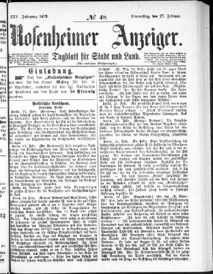 Rosenheimer Anzeiger Donnerstag 27. Februar 1879