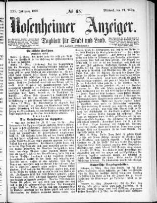 Rosenheimer Anzeiger Mittwoch 19. März 1879