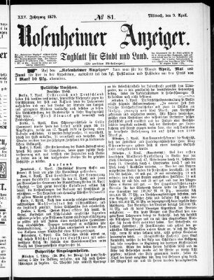 Rosenheimer Anzeiger Mittwoch 9. April 1879