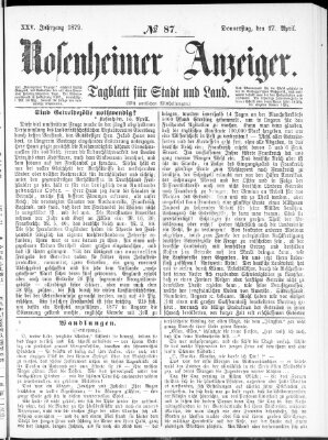 Rosenheimer Anzeiger Donnerstag 17. April 1879