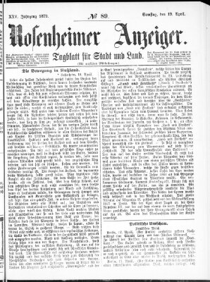 Rosenheimer Anzeiger Samstag 19. April 1879