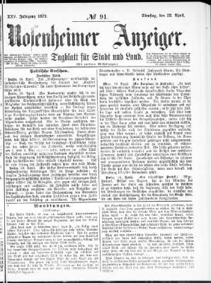 Rosenheimer Anzeiger Dienstag 22. April 1879