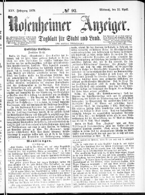 Rosenheimer Anzeiger Mittwoch 23. April 1879