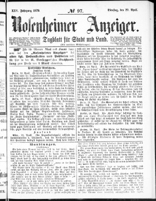 Rosenheimer Anzeiger Dienstag 29. April 1879